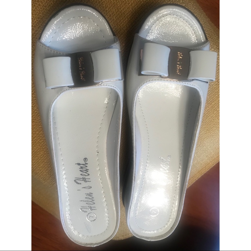Helens Heart. White wedge  slides peep toe new